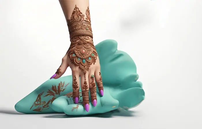 Colorful Mehndi Design Hands 3D Model Illustration image